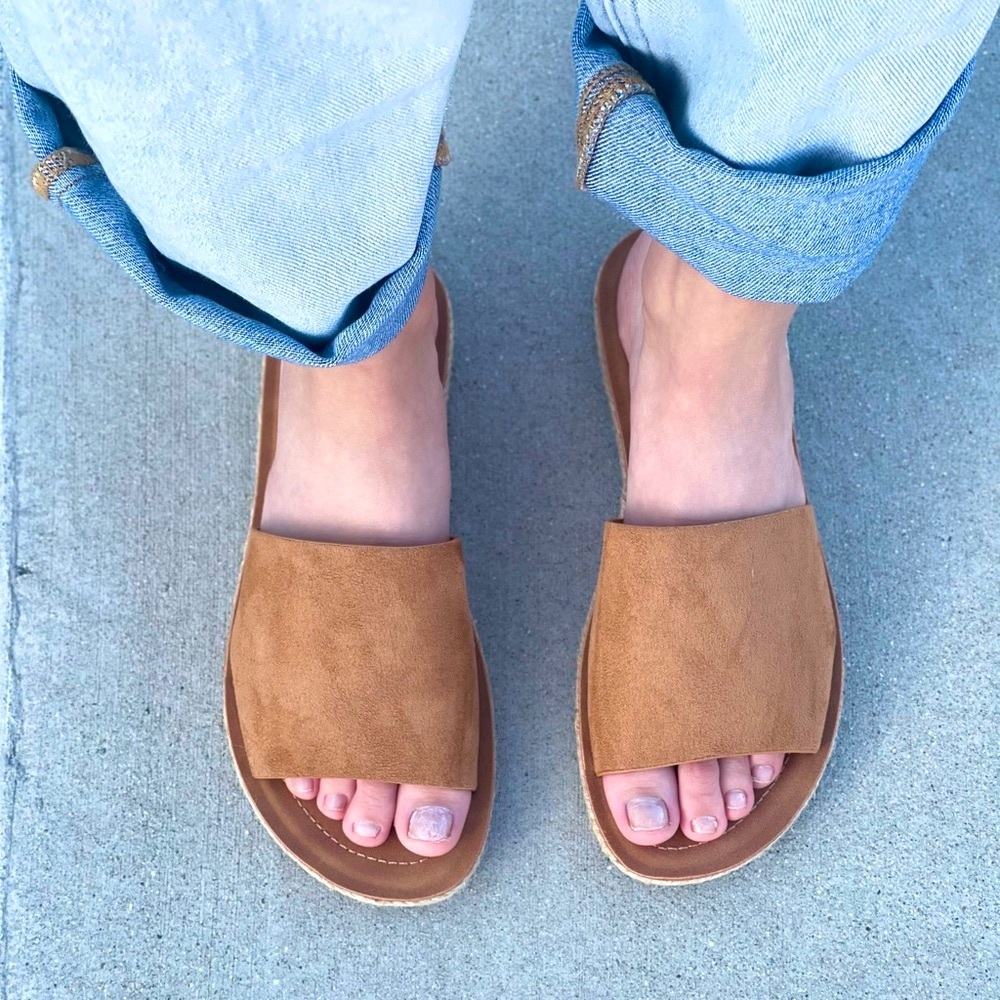 Tan espadrille slip on sandal - Picture 5 of 7